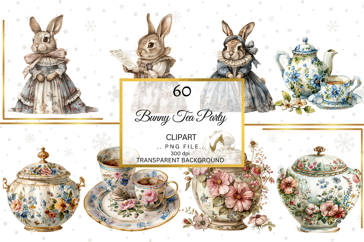 Watercolor Bunny Tea Party Clipart, an Illustration by NiiiNArt (Photo 8 of 10)