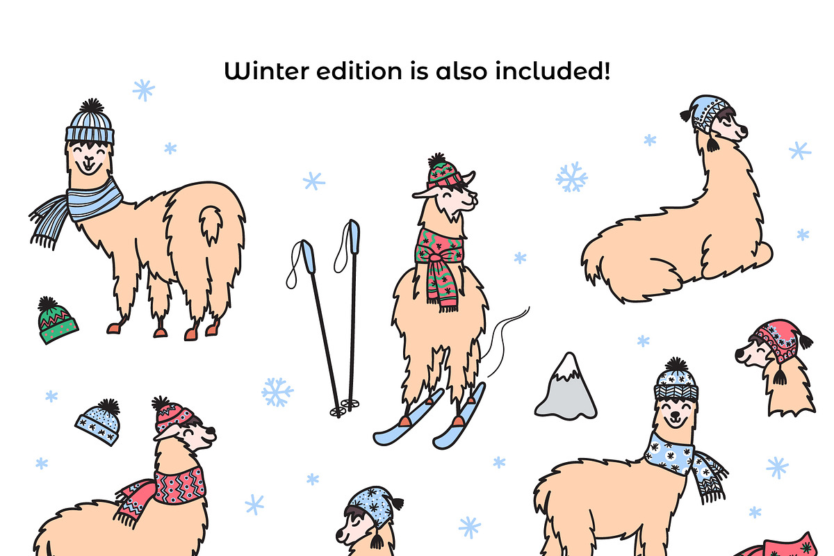 Cute llamas: big clipart&pattern set, an Animal Illustration by Pikovit (Photo 5 of 11)