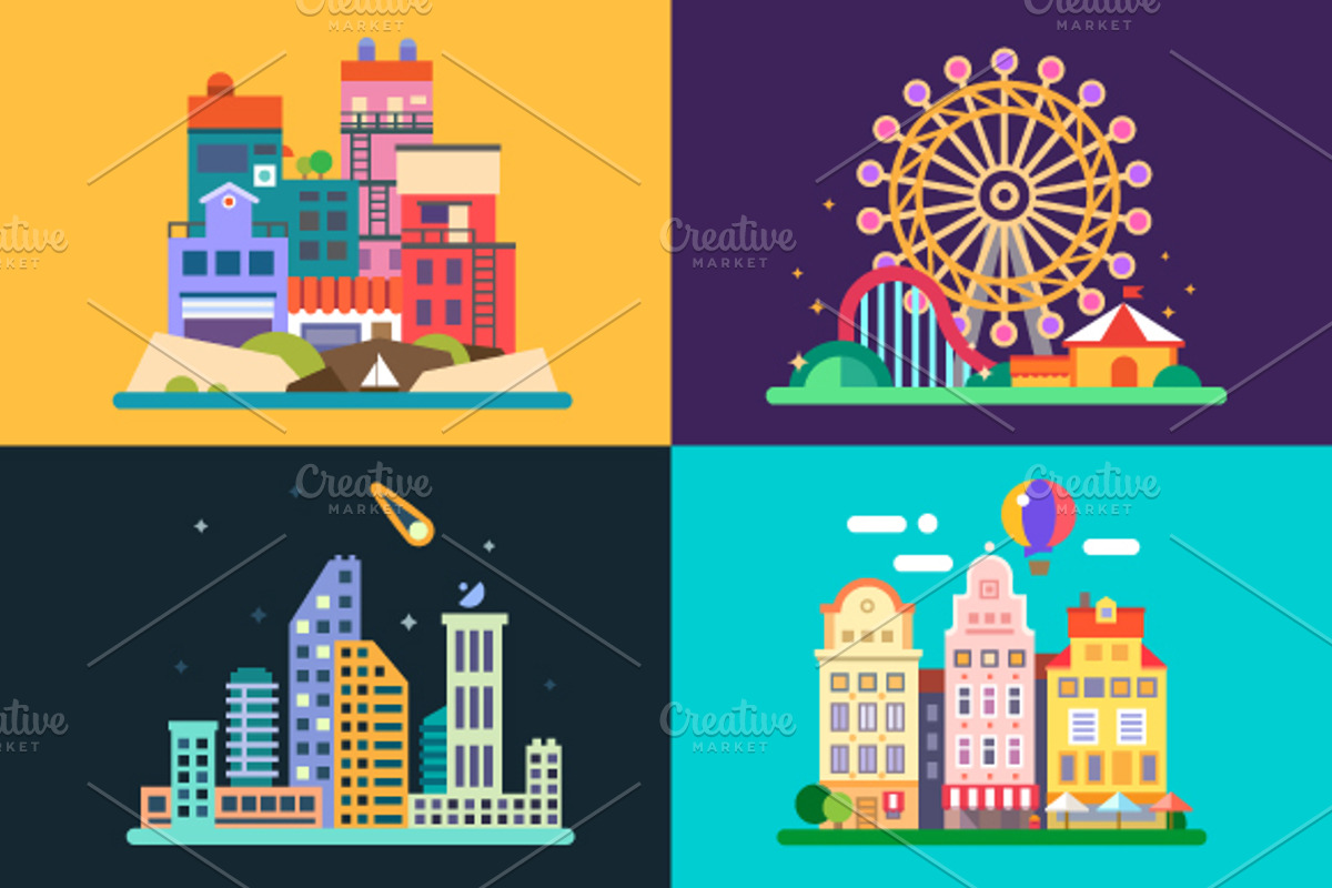 Different urban landscapes, an Illustration by TastyVector
