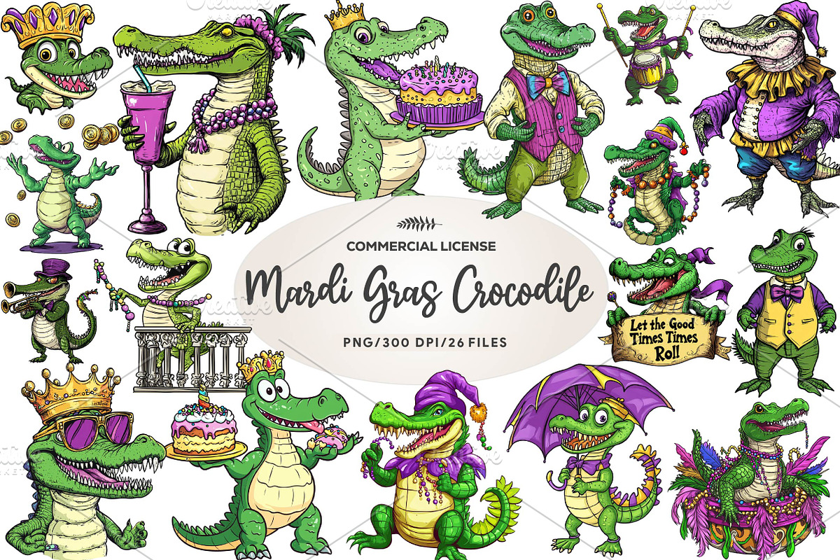 Mardi Gras Crocodile Clipart, an Illustration by CreationArt (Photo 1 of 5)
