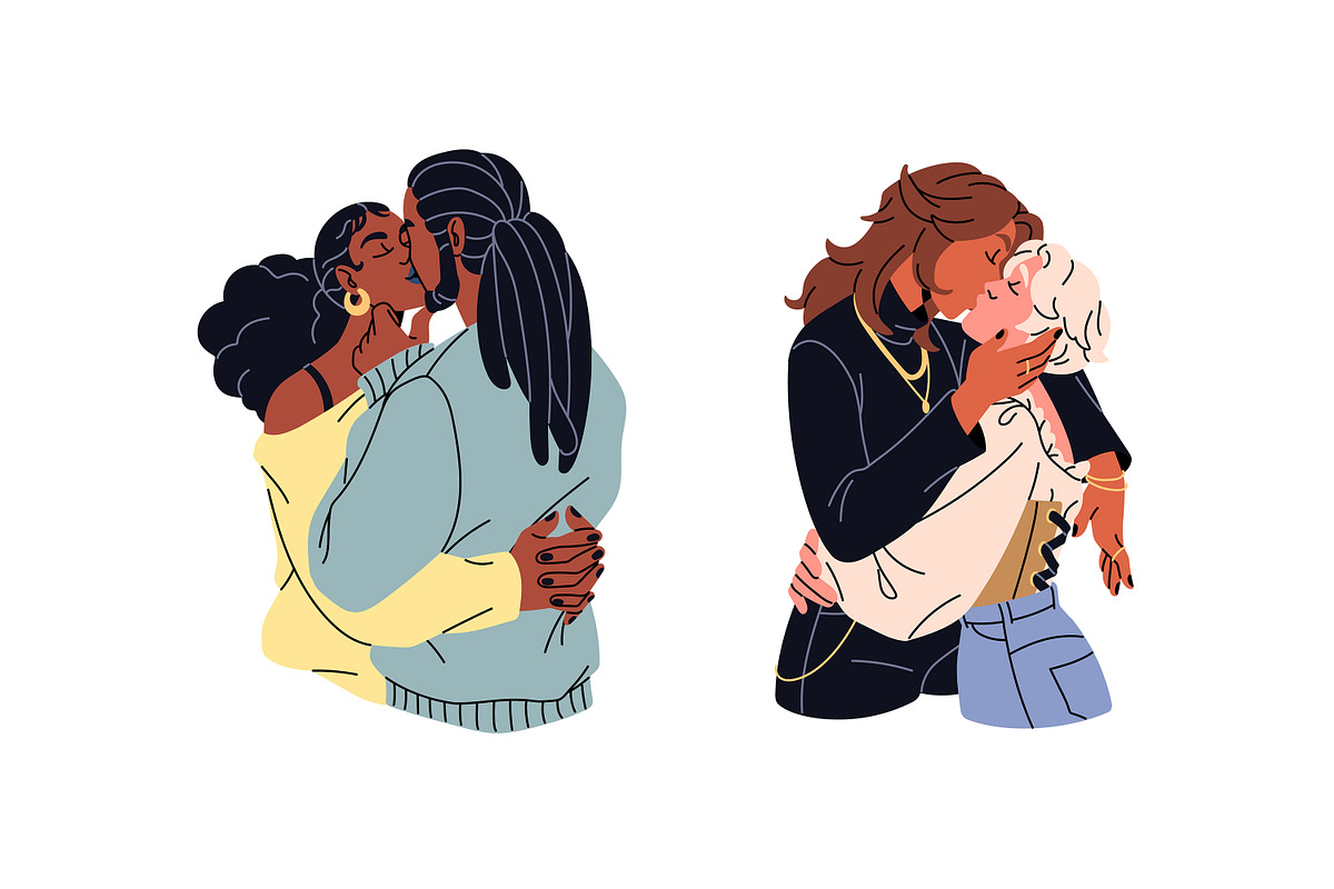 Diverse couples kiss, hug set, cards, a Person Illustration by PaperTrident (Photo 6 of 14)