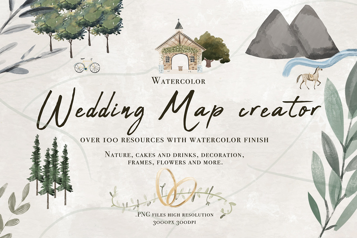 Wedding map creator watercolor, an Illustration by Cocoa studio by Eliza M (Photo 1 of 18)