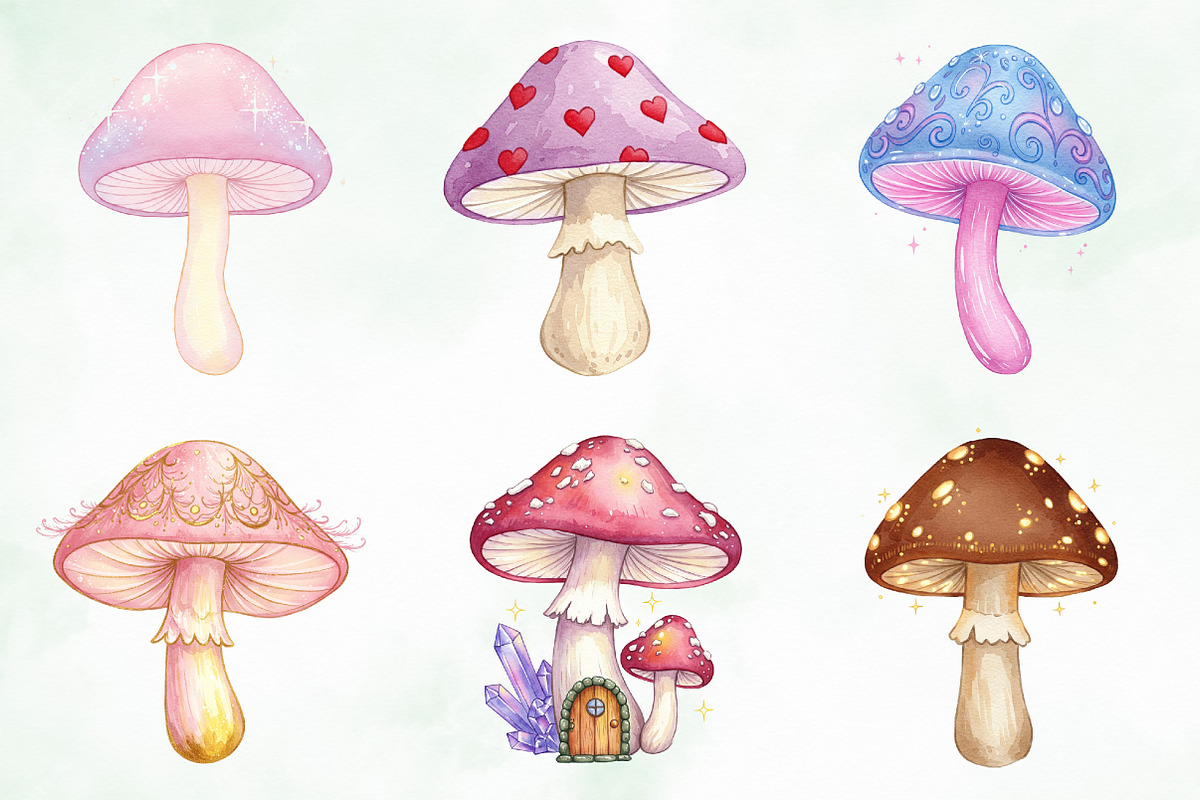 Watercolor Cute Magic Mushroom Png, an Illustration by Creative Art (Photo 9 of 9)