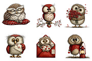 Whimsical Valentines Owls Clipart, an Illustration by CreationArt (Thumbnail 2 of 5)