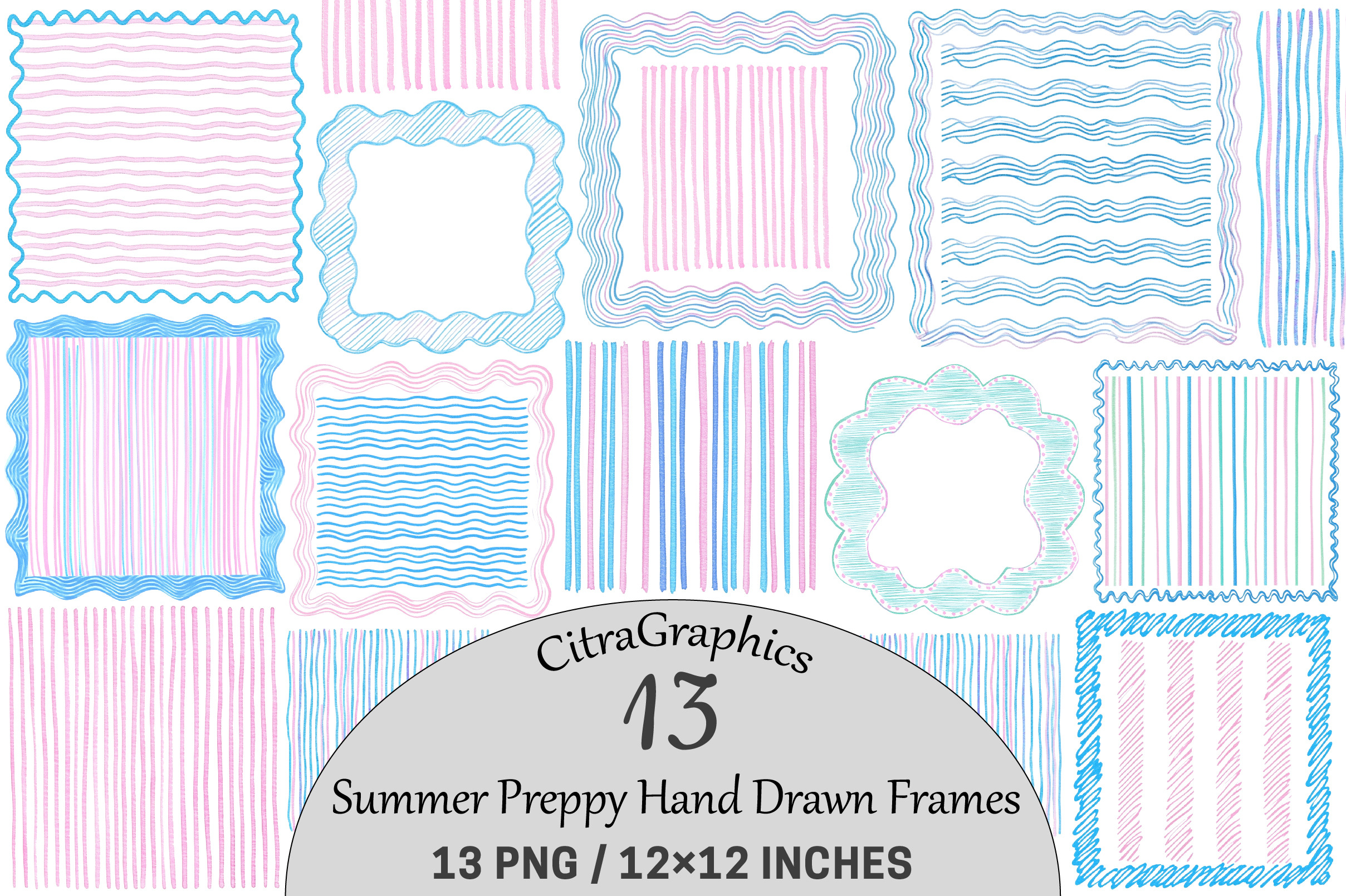 Summer Preppy Hand Drawn Frames, a Seasonal Illustration by CitraGraphics
