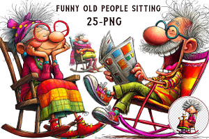 Funny Old people sitting Clipart, an Illustration by Libby Wishes