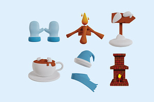 Set Of 20 Winter Season 3d Icons