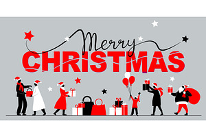 Merry Christmas card on light gray, an Object Illustration by Valenty