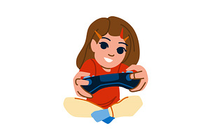 Young girl playing videogames with, a Technology Illustration by pikepicture