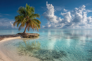 Lone palm tree on idyllic tropical b, a Photo by Pixeness Studio