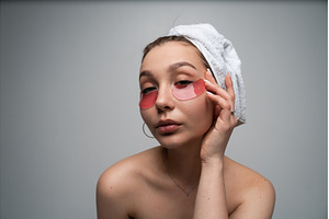 Young woman cares for her skin by, a Health & Medical Photo by volodymyrshtun13795