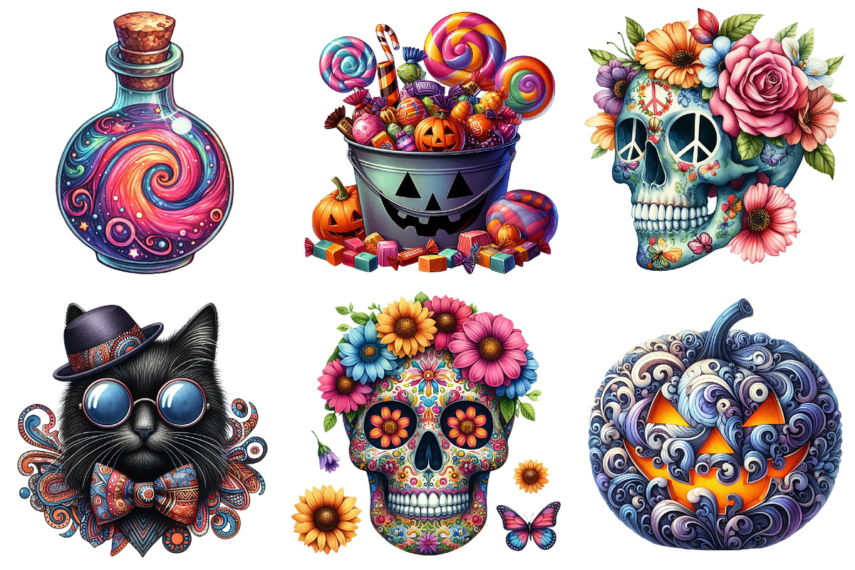 Groovy 70s Halloween Clipart, an Illustration by Pixels.Craft (Photo 4 of 7)