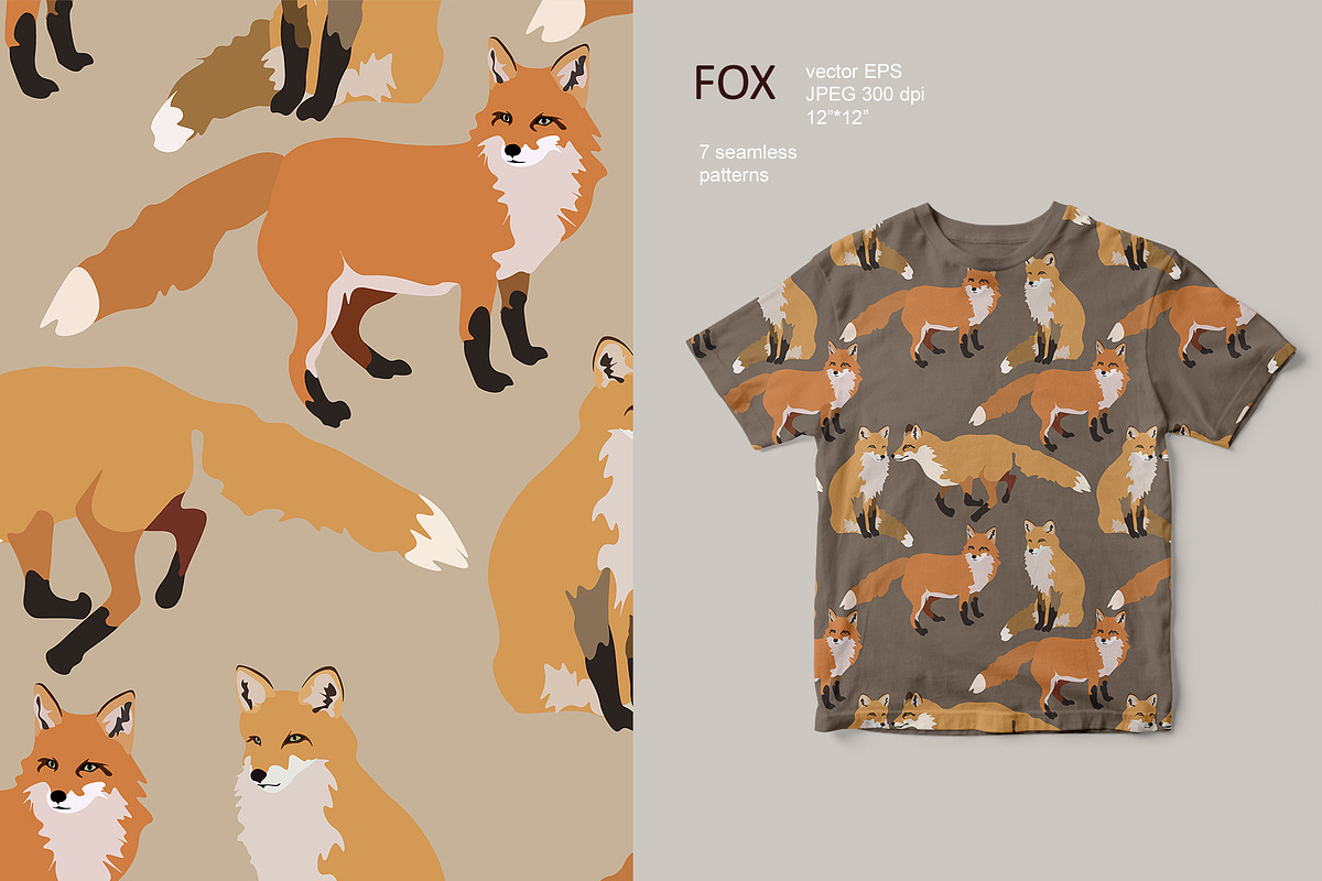 Fox seamless vector set, a Pattern Graphic by PatternsBlooming