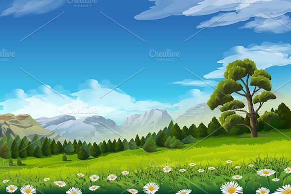 Spring landscape, vector background preview 2