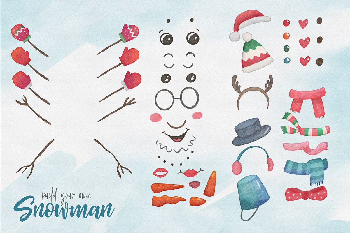 Build Your Own Snowman Watercolor Cl, an Illustration by Peachycottoncandy (Photo 3 of 5)