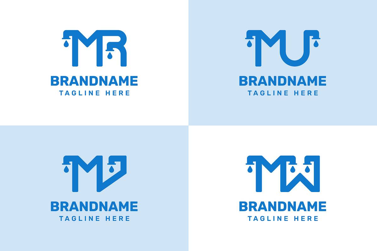 Letters MR MU MV MW Pipe Drop Logo, a Branding & Logo Template by Pray Art Design Studio