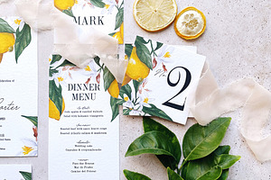 Lemon Watercolor Wedding Invitation