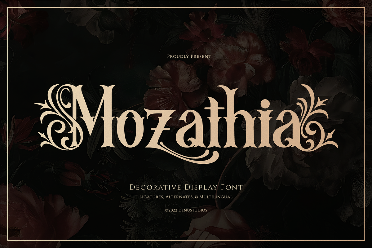 Mozathia | Decorative Display Font, a Blackletter Font by Denustudios (Photo 1 of 12)