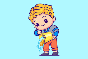Cute Man Pouring Fish From Bucket, a Person Illustration by Catalyst Labs