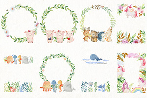 48 Watercolor Frames With Animals.