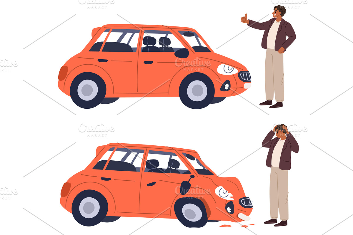 Male driver passenger car before and, a Transportation Illustration by Vectorbuum
