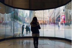 Woman taking picture of video wall, an Architecture Photo by Ylivdesign