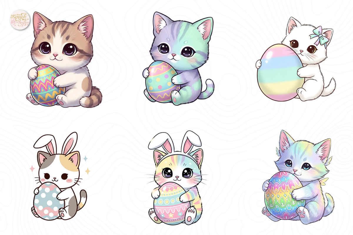 Easter Cats PNG Clipart Bundle Cute., an Animal Illustration by KennedyStudio (Photo 3 of 5)