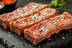 Seasoned grilled lamb ribs on slate, a Food & Drink Photo by Pixeness Studio