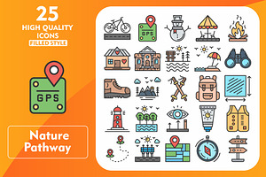 Nature Pathway 25 Line Filled Icons, an Icon by Pexelpy