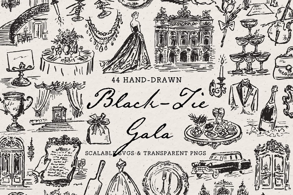 Black Tie Clipart Bundle, Gala Set, an Object Illustration by The October Creative (Photo 3 of 13)