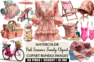 Pink Summer Family Watercolor PNG, an Illustration by Craft Nest