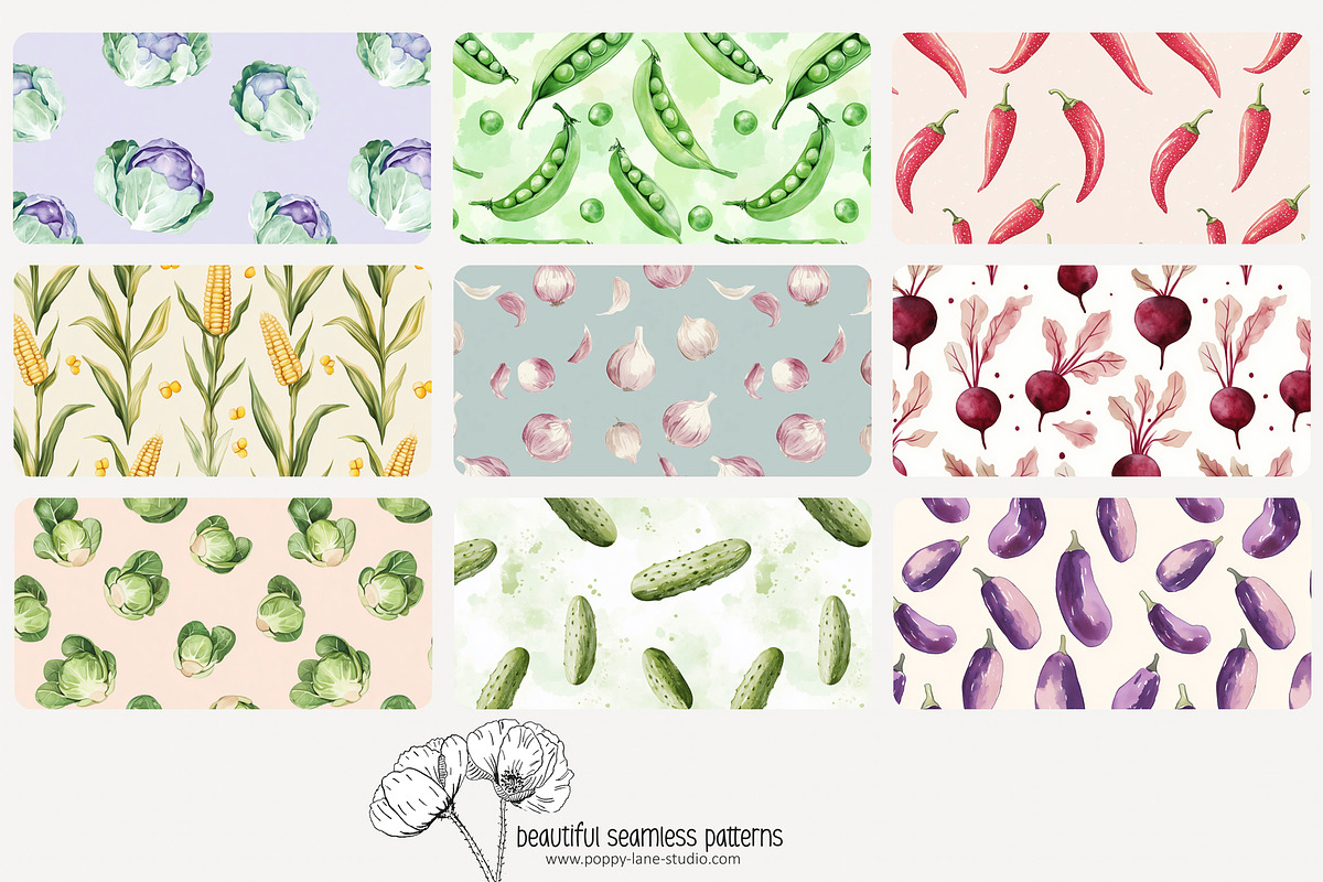 70 vegetable seamless pattern, a Pattern Graphic by Poppy Lane Studio (Photo 8 of 10)