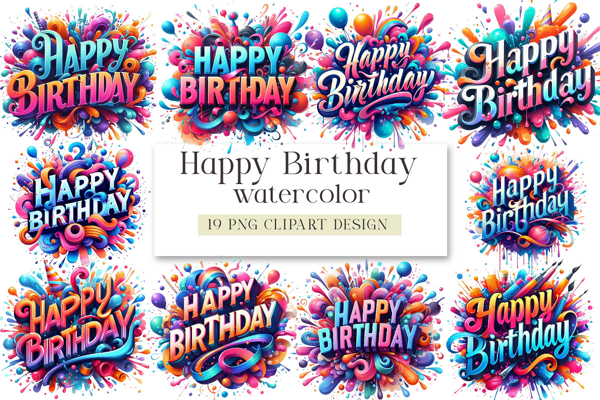 Happy Birthday Png Bundle, a Seasonal Illustration by DreamArtGraphic (Photo 1 of 4)