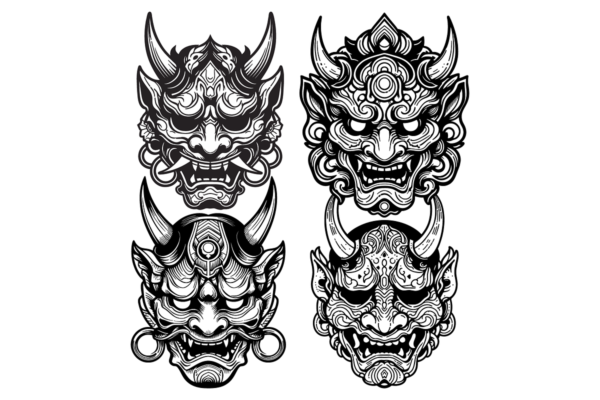 Japanese Hannya Masks Tattoos, a Person Illustration by Deezguizer