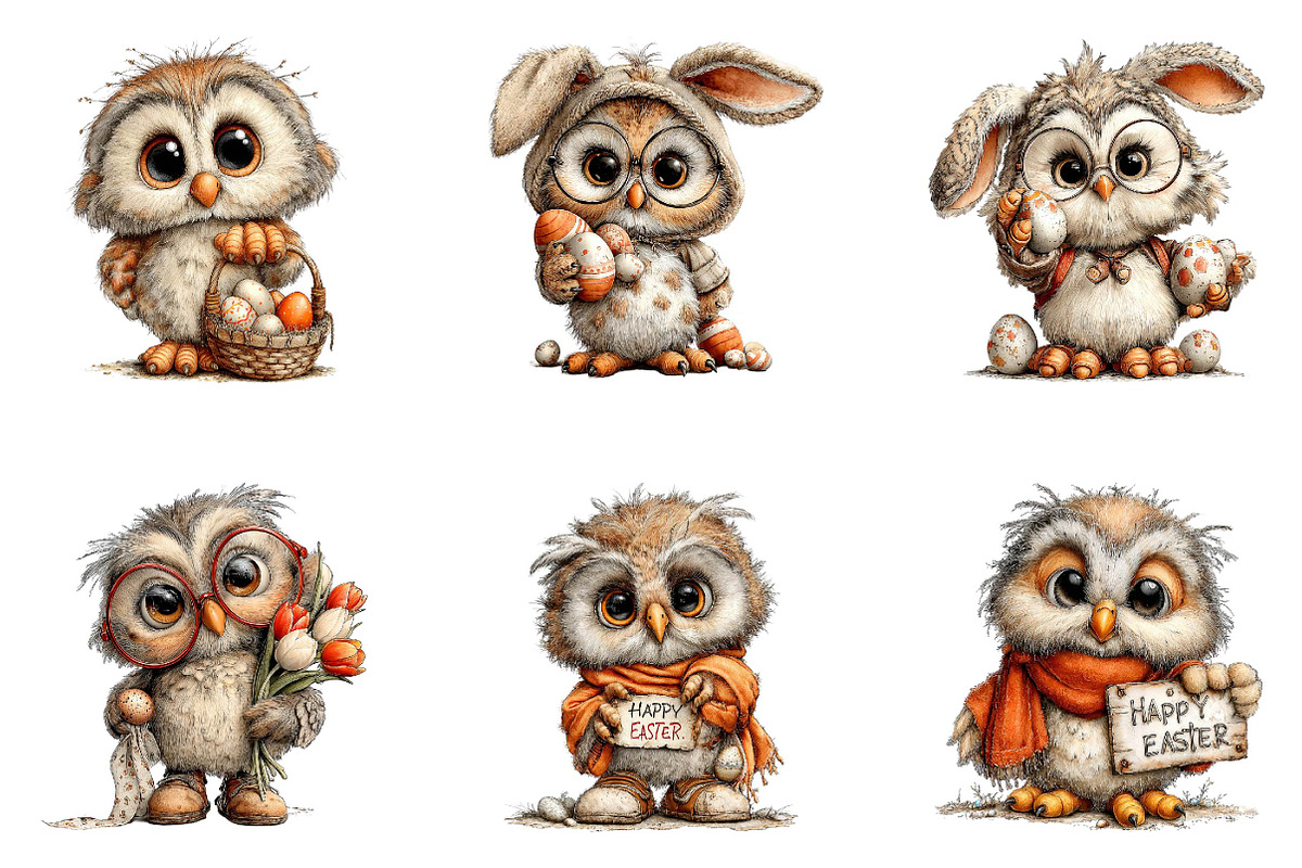 Whimsical Easter Owl Clipart, an Illustration by CreationArt (Photo 4 of 7)
