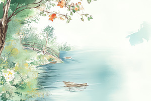 Watercolor card with a scenic view o, an Abstract Photo by Imaginarium