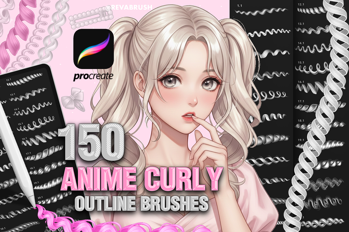 Procreate Hair Female Portrait brush, a Brush Add-On by Revabrush (Photo 1 of 8)