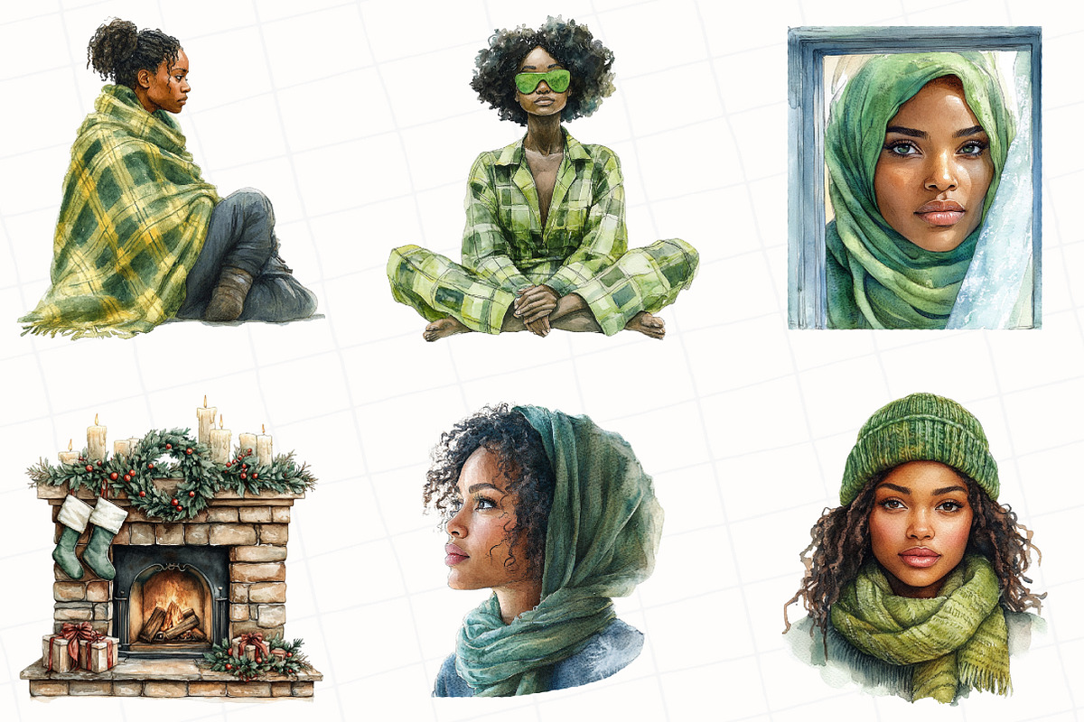 Black Girl Winter Evening Clipart, an Illustration by OK Design (Photo 4 of 5)