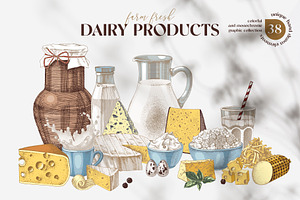 Farm fresh dairy products collection