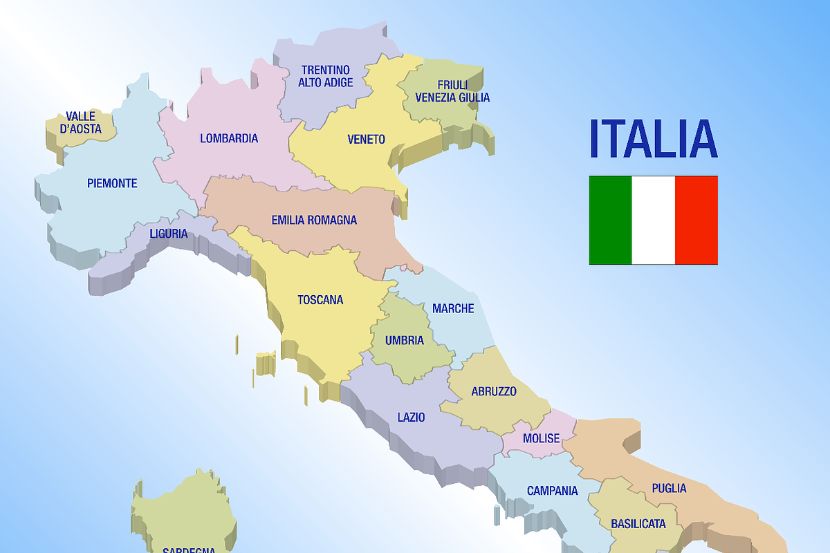 Italy, map 3D of the regions, an Education Illustration by frizio