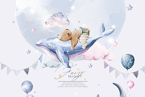 Fairy Night Watercolor Baby Animals