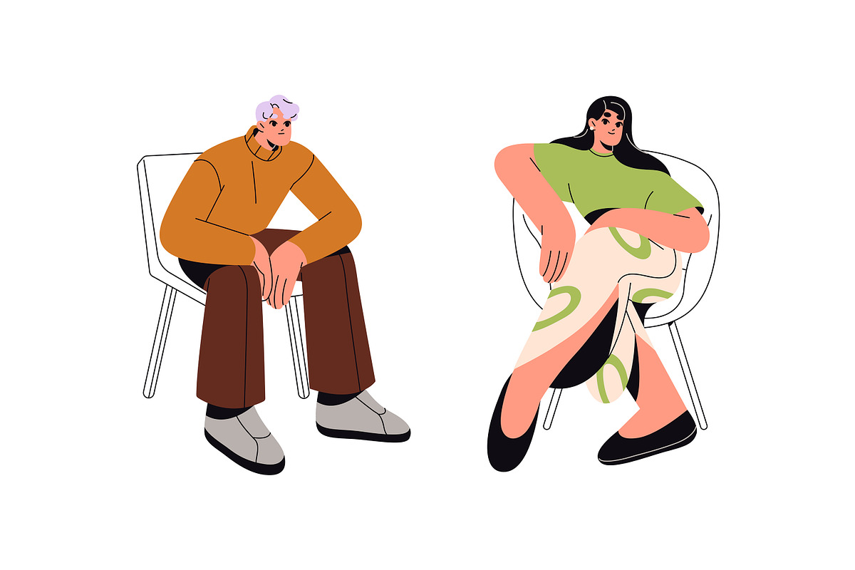 Happy people sitting on chairs set, a Person Illustration by PaperTrident (Photo 3 of 8)