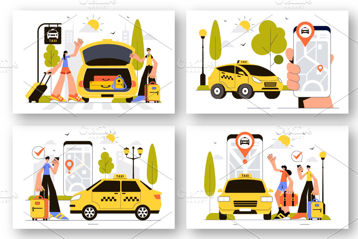 9 Taxi Travel Service Illustration, a Transportation Illustration by denayunebgt (Photo 3 of 3)