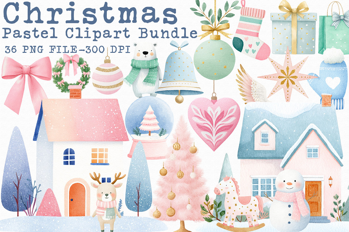 Pastel Christmas Clipart Bundle, an Illustration by Libby Wishes (Photo 1 of 6)