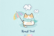 Kawaii Cat in the Rain Digital Paper, a Pattern Graphic by lindoet23 (Thumbnail 7 of 7)