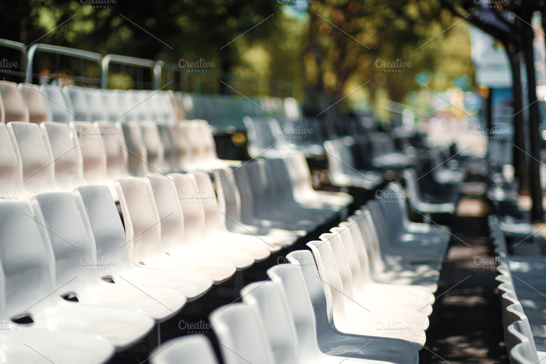 Empty white urban bleachers, a Holiday Photo by SkyNext