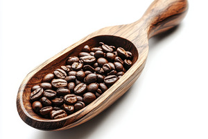 Roasted Coffee Beans in Wooden Scoop, a Food & Drink Photo by Pixeness Studio