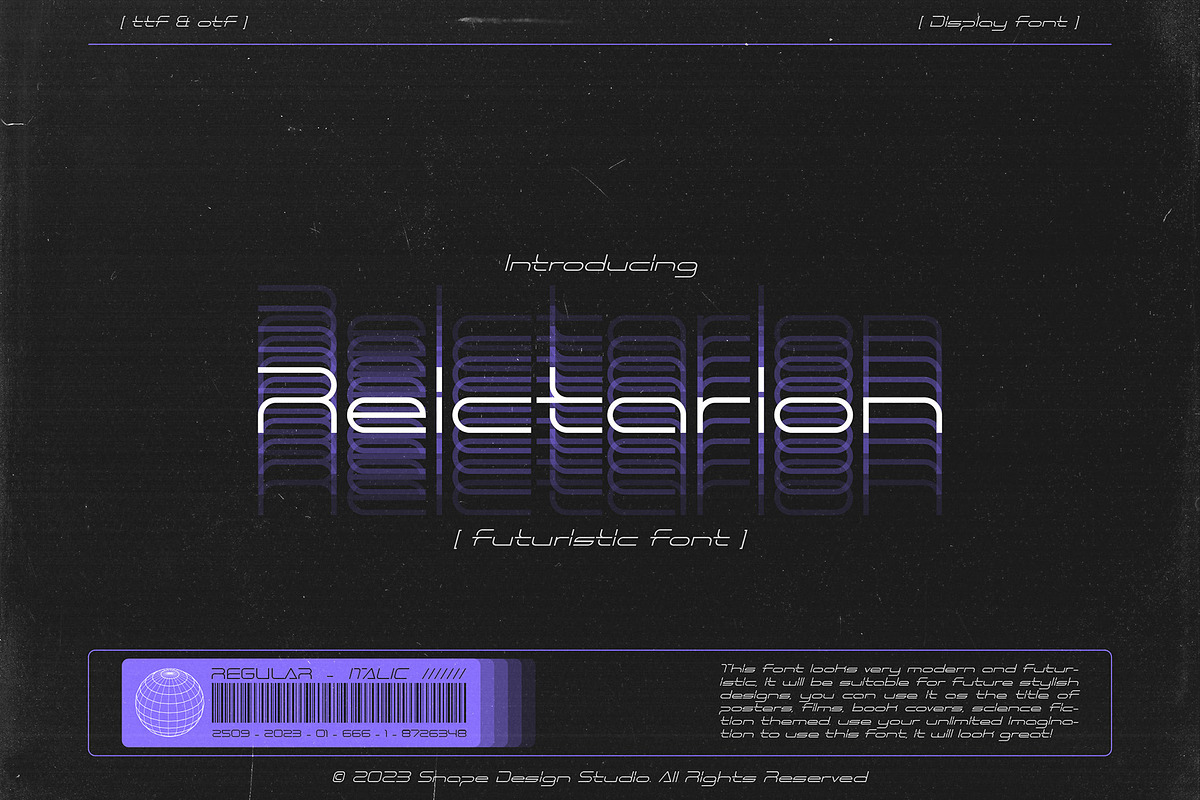 Reictarion - Futuristic Font, a Sans Serif Font by Snape Design Studio (Photo 1 of 5)