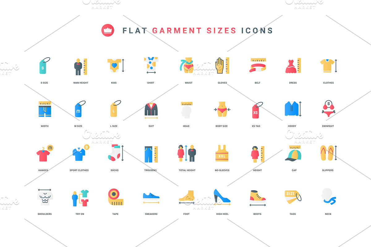 Garment size fashion store icons, an Object Illustration by Lemberg Vector