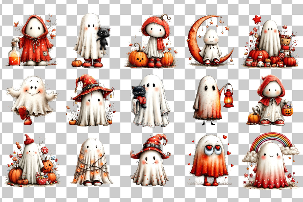 Halloween Ghost PNG Clipart Bundle, a Seasonal Illustration by Nicolle's Colorful Art (Photo 3 of 4)